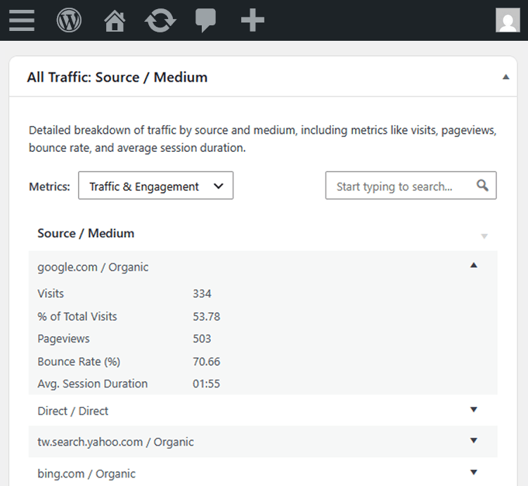 All traffic report, mobile view