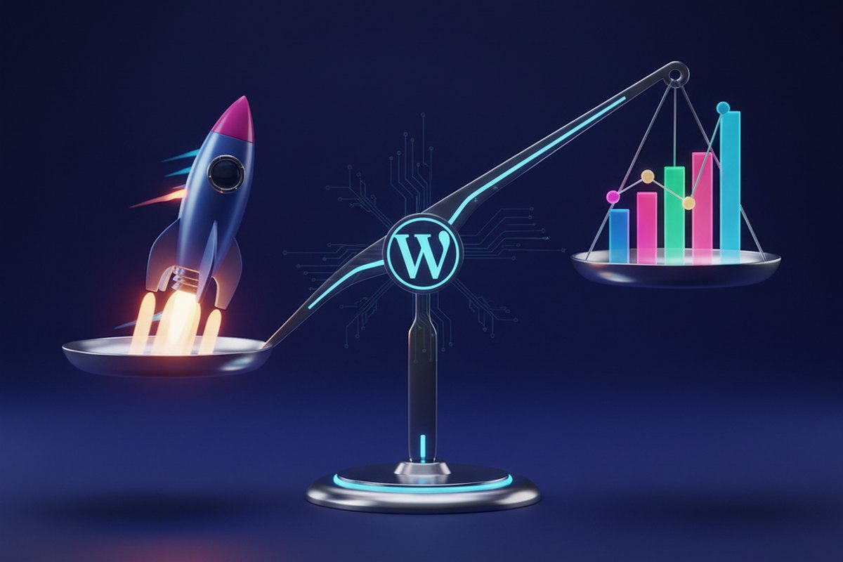 Scale with rocket and chart, representing speed vs insights