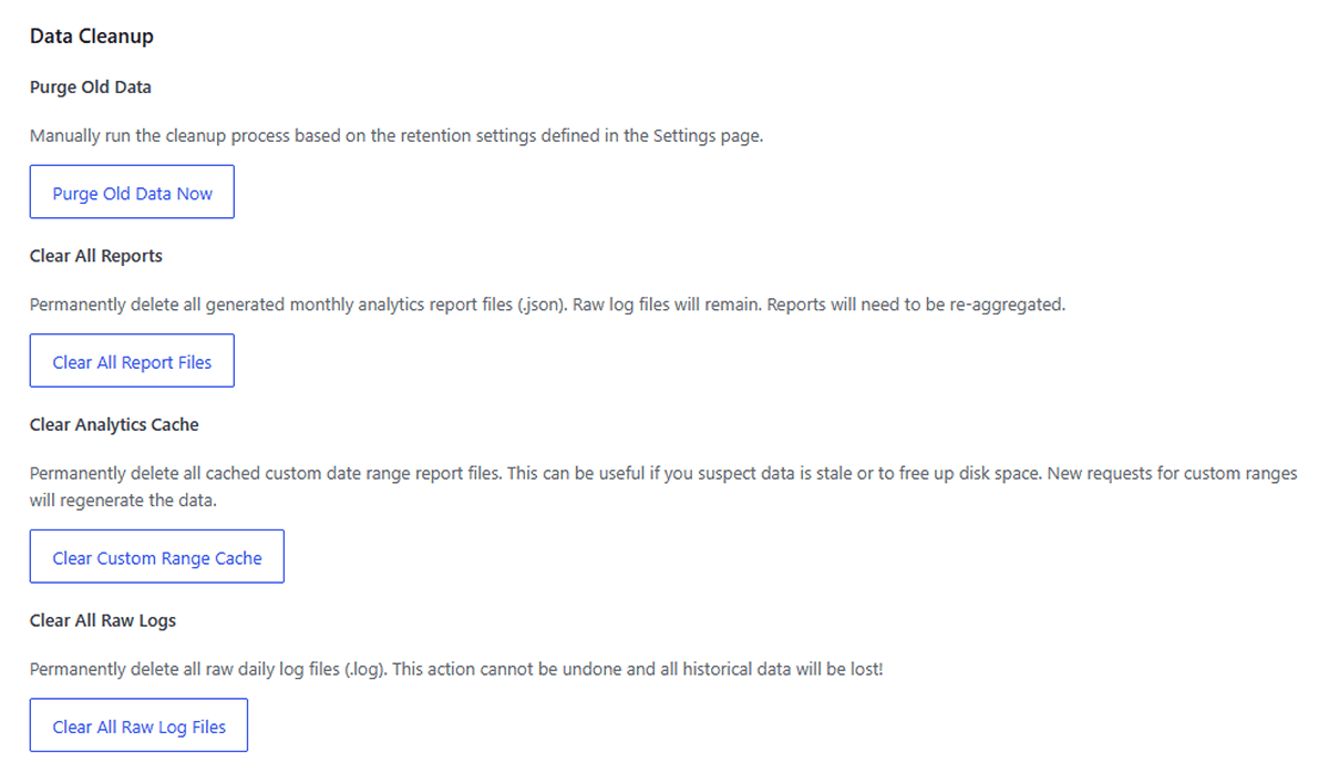WP Insights Pro data cleanup tools