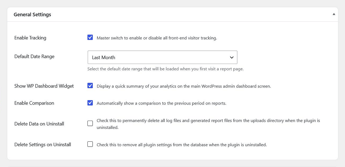WP Insights Pro settings, general settings section.
