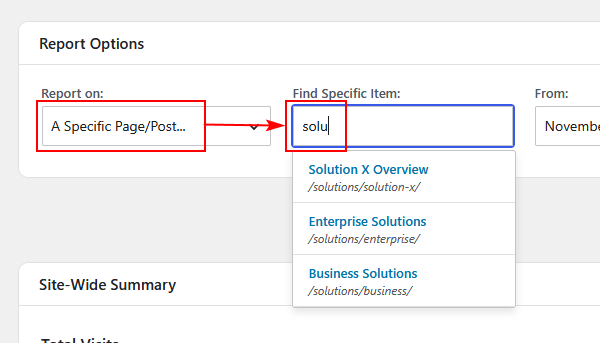WordPress analytics trends, page search