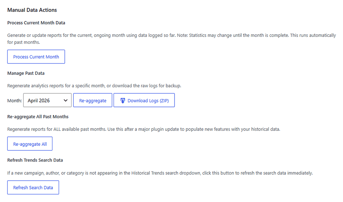 Manual data actions