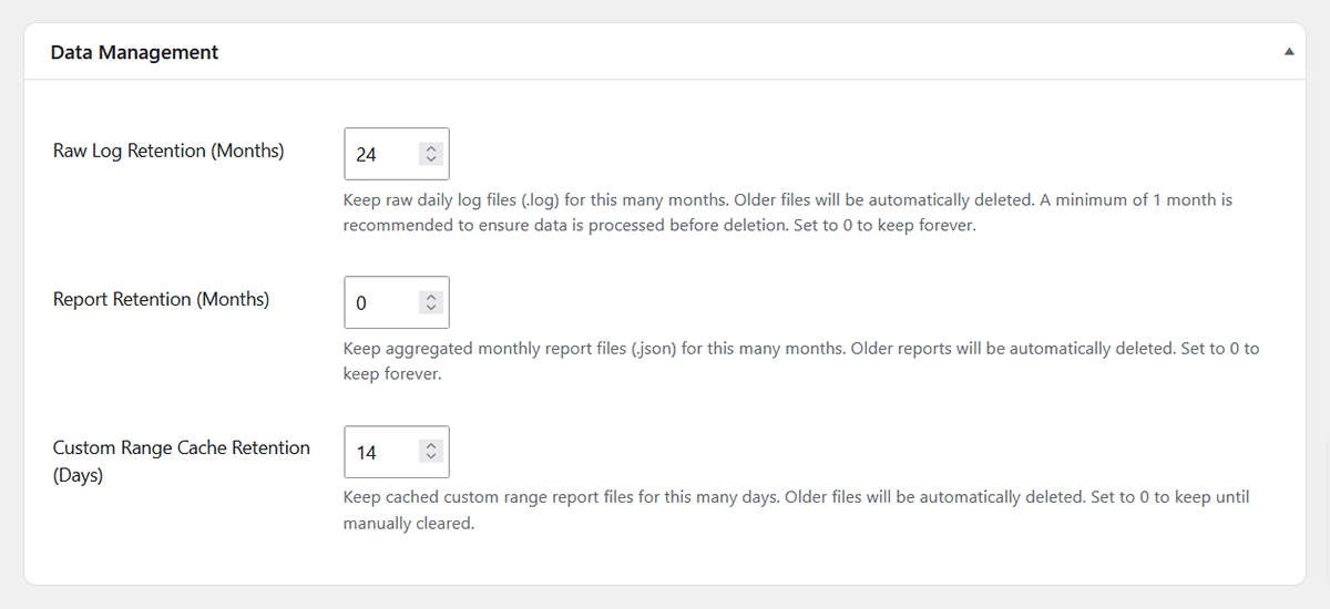 Settings data management
