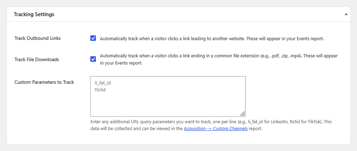 Tracking settings
