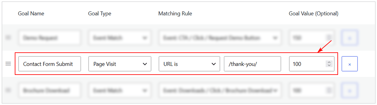 Define a goal in settings