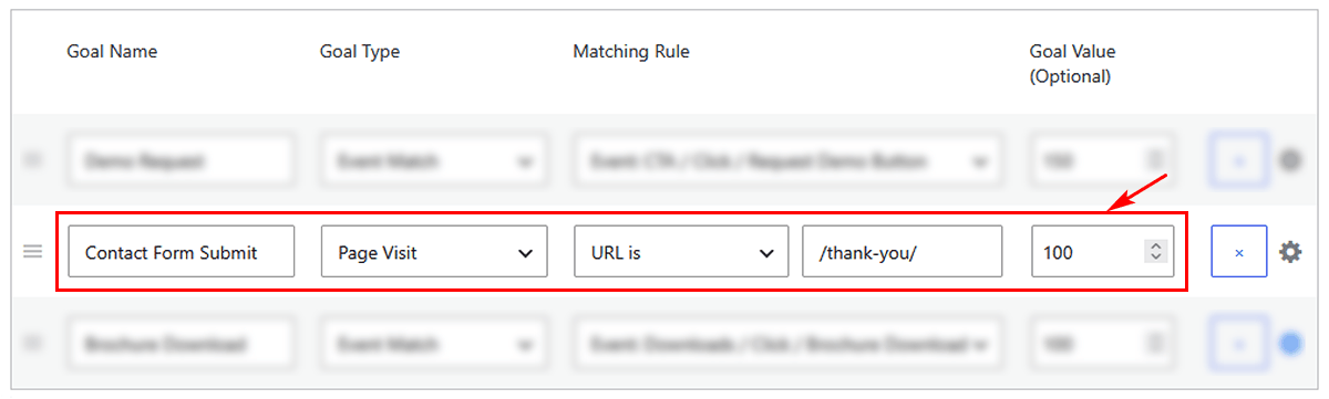 Define a goal in settings