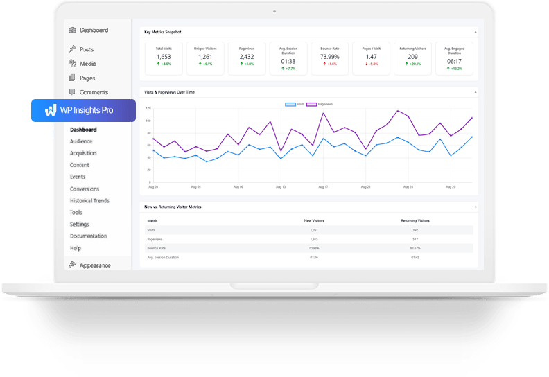 WP Insights Pro home dashboard