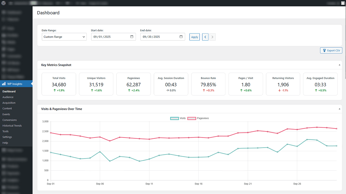 WP Insights Pro dashboard