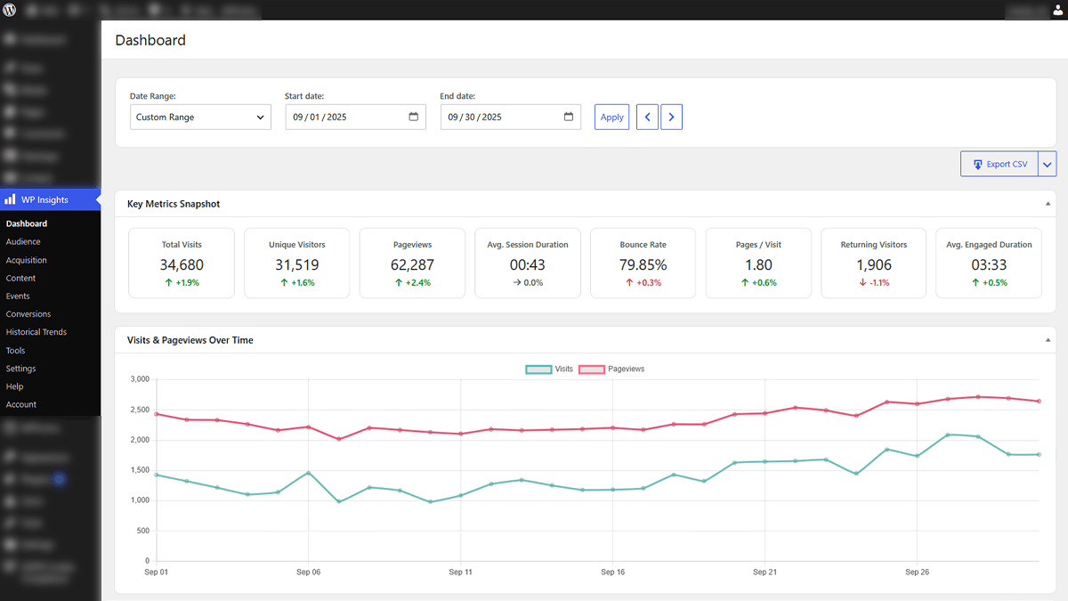 WP Insights Pro dashboard
