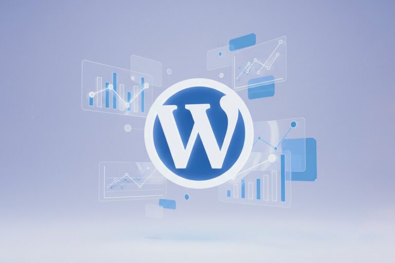 WordPress logo and charts, concept image for WordPress native content analytics