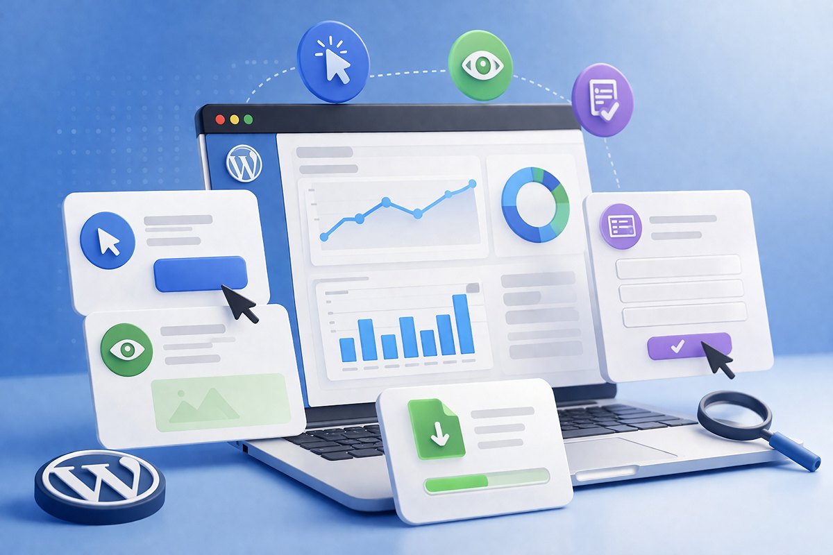 Wordpress event tracking without code image concept