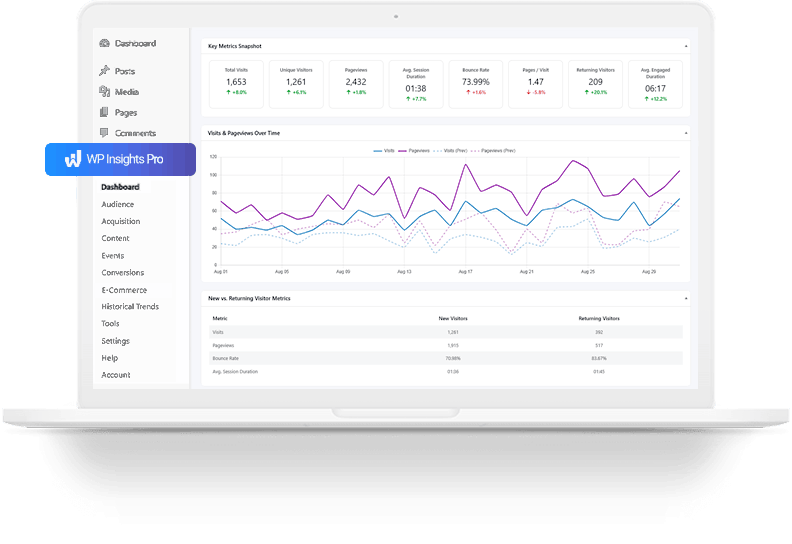 WP Insights Pro home dashboard